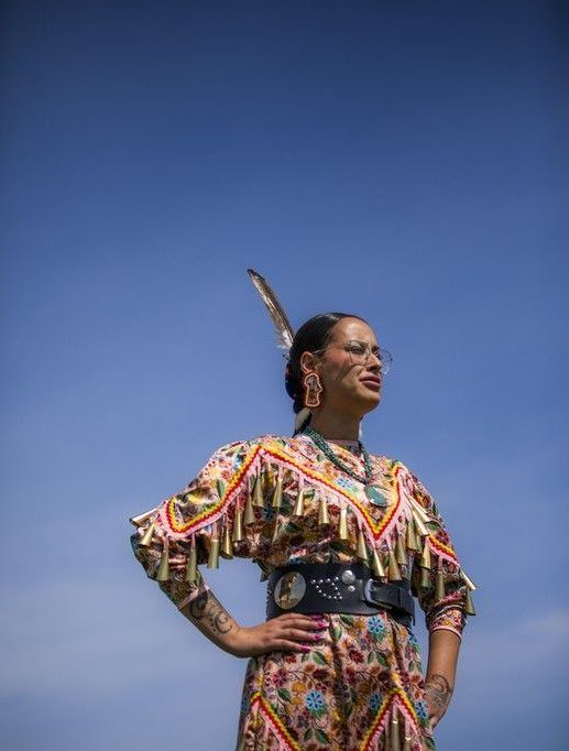  Cassandra Tolley of Kitigan Zibi, an Algonquin First Nation community, posed proudly in her regalia Saturday as she showcased her intricate beadwork among the many Indigenous vendors at the festival.