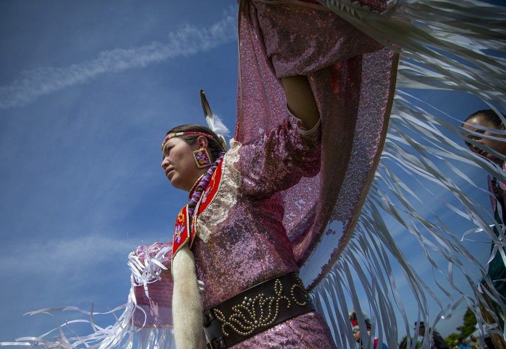  Dancers took part in the Grand Entry to begin the powwow Saturday afternoon.