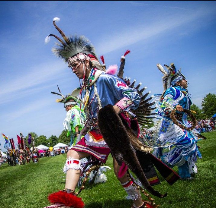  Dancers took part in the Grand Entry to begin the powwow Saturday afternoon under the hot sun.