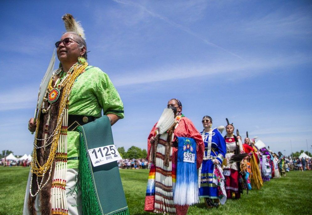  Dancers took part in the Grand Entry to begin the powwow Saturday afternoon.