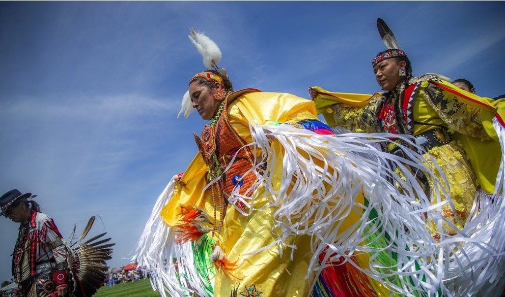  Dancers took part in the Grand Entry to begin the powwow Saturday afternoon.