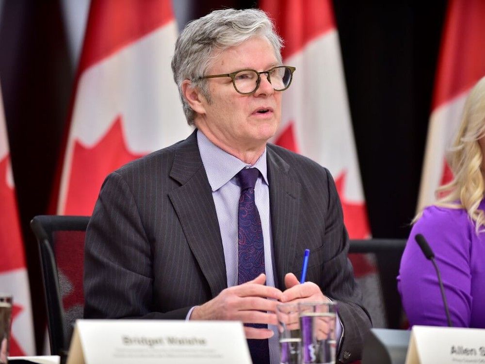  Allen Sutherland of the Privy Council Office (PCO) speaks at a press conference in Ottawa, ON. on Monday, April 14, 2025. Bryan Passifiume/Toronto Sun/Postmedia Network