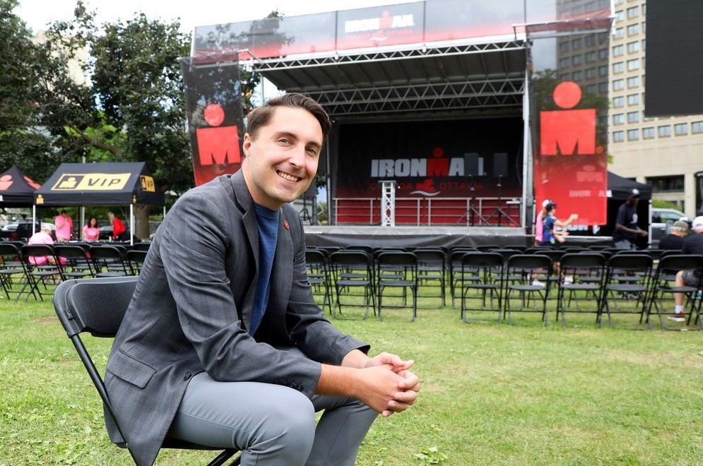  Jérôme Miousse of Ottawa Tourism on the grounds of the IRONMAN Village. The village at Confederation Park is acting as a central location for athletes and is open to the public.