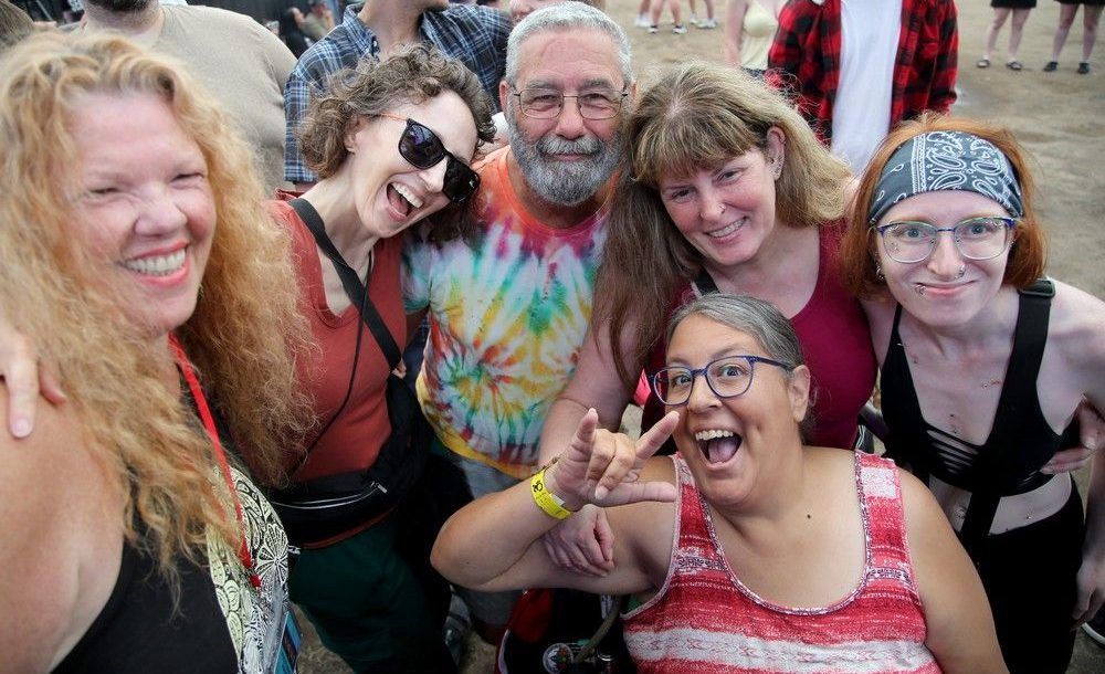  Donald Neville was again at stage front for Bluesfest on Thursday evening along with pals, left to right, Julie Hanes, Nancy Desaulniers, Kelly McLeod, Jennifer Diotte and Meagan McLeod.