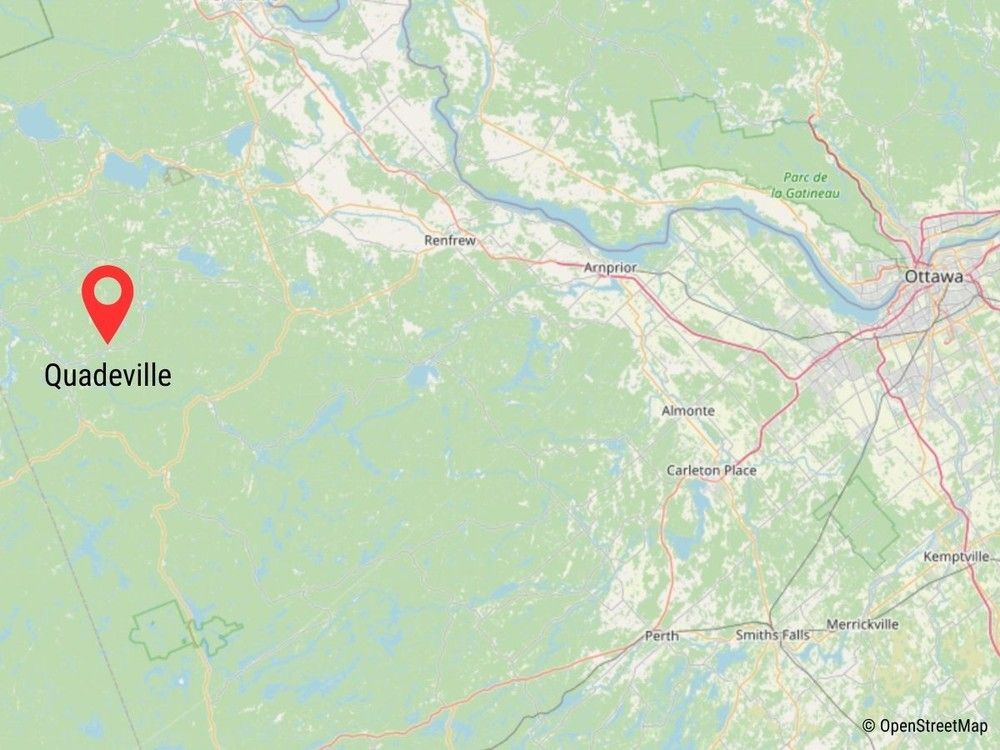  A map shows the location of Quadeville, southeast of Barry’s Bay and about 165 kilometres west of Ottawa.