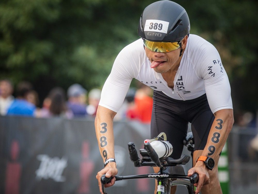  Aris Mangune was having some fun during the bike ride portion of Sunday’s event.