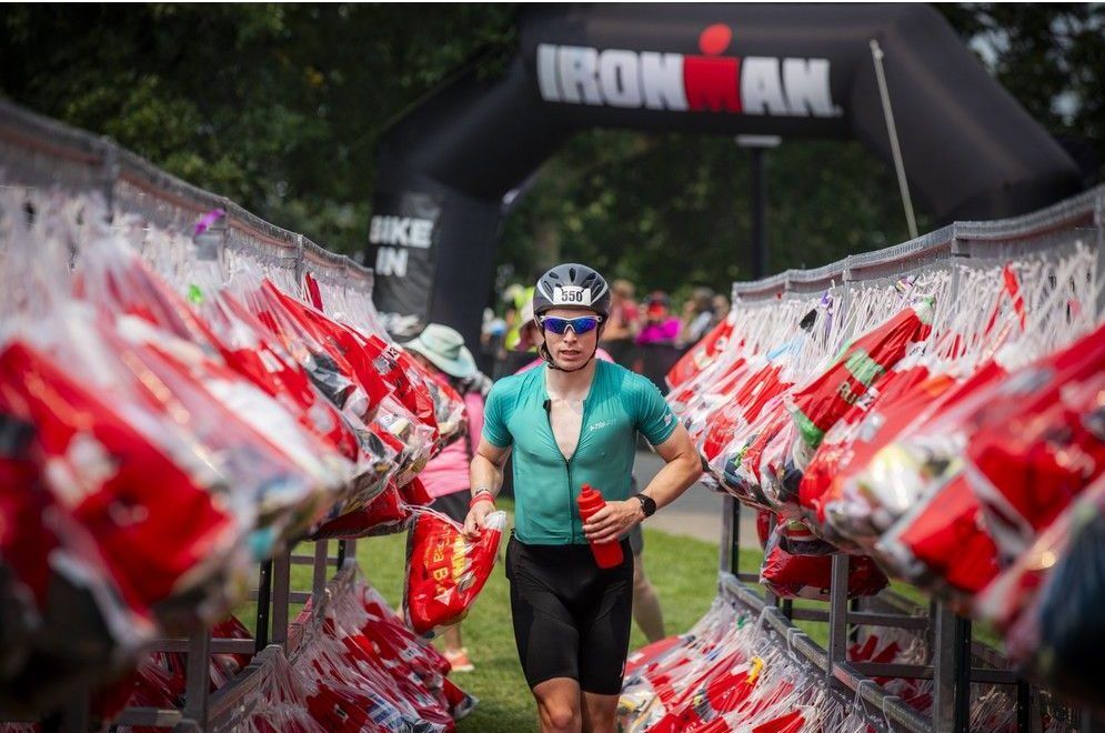  Jonathan Taylor is seen preparing for the marathon run after finishing his bike ride Sunday.