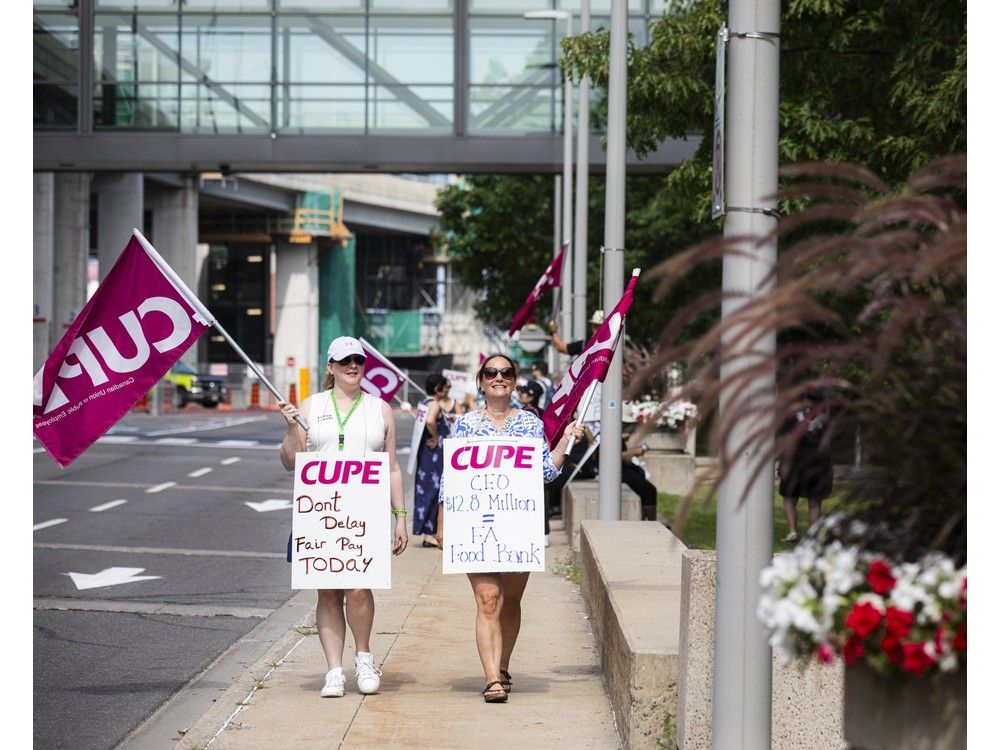 OTTAWA -- Picketing Air Canada flight attendants rallied outside Ottawa International Airport Saturday, as a nationwide strike disrupted travel plans for passengers around the world. The walkout began just before 1 a.m. ET after the union representing more than 10,000 attendants failed to reach a last-minute deal with the airline. The union says members are fighting for better wages, improved working conditions and more predictable schedules.

Ashley Fraser/Postmedia