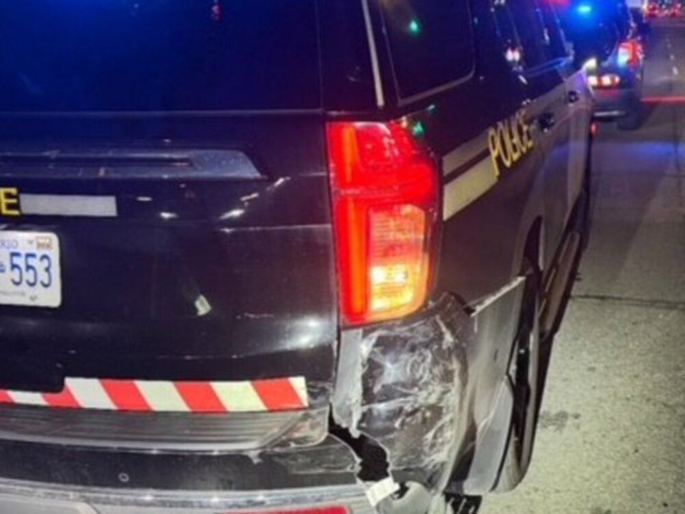 Damages to OPP cruiser after a 45-year-old Ottawa man crashed into the vehicle on St-Laurent Boulevard Wednesday night.