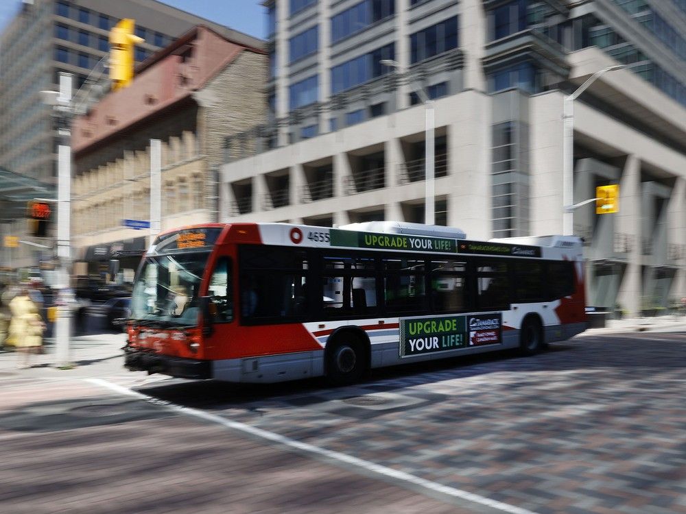  An OC Transpo bus in downtown Ottawa in late July.