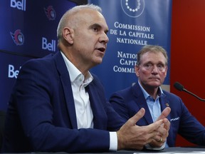 Tobi Nussbaum, CEO of the National Capital Commission, and Cyril Leeder, president and CEO of the Ottawa Senators