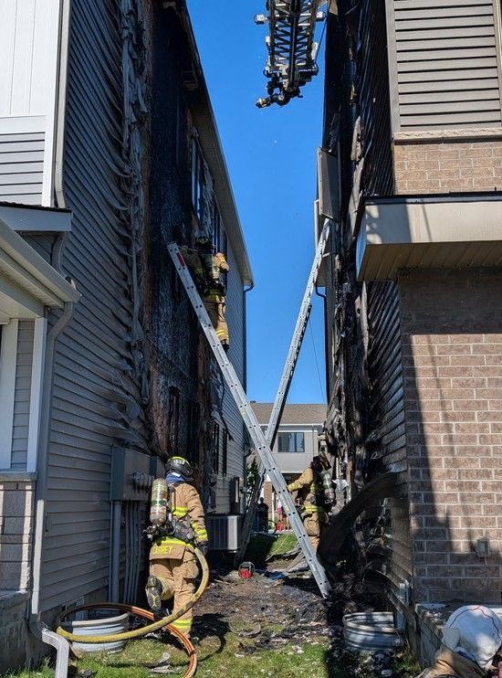  Ottawa firefighters were at the scene of a fire on Catleaf Row on Sunday, Sept. 28, 2025.