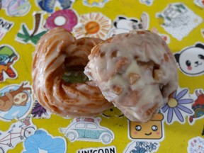 A cruller and an apple fritter at Bamm's Snack Shack.