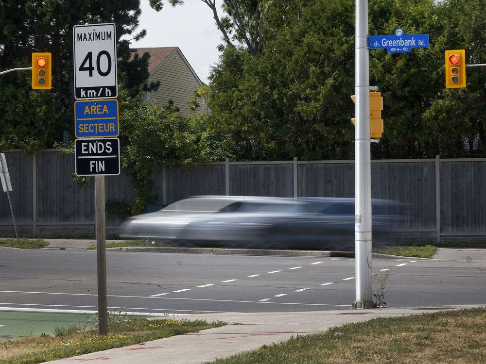  Speeding cars on Greenbank Road in Barrhaven. The stretch of road is one of the city’s problem areas for drivers going too fast at night.