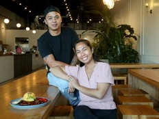 Two people in a restaurant