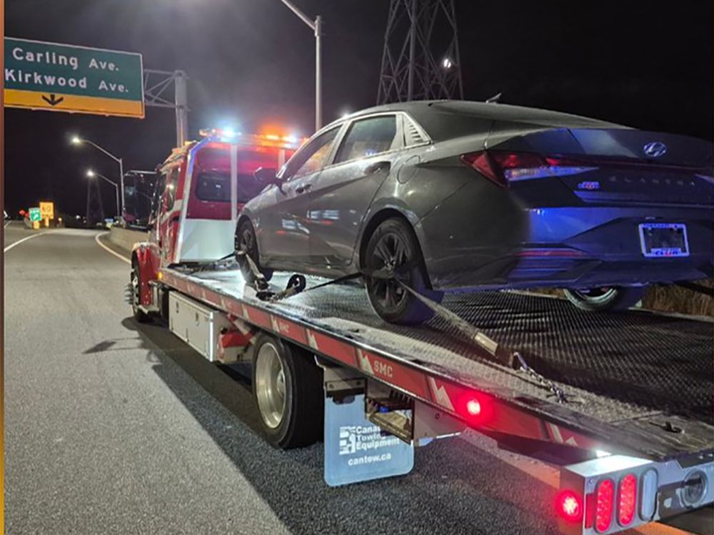  A car is towed after being caught by OPP speeding over the weekend.