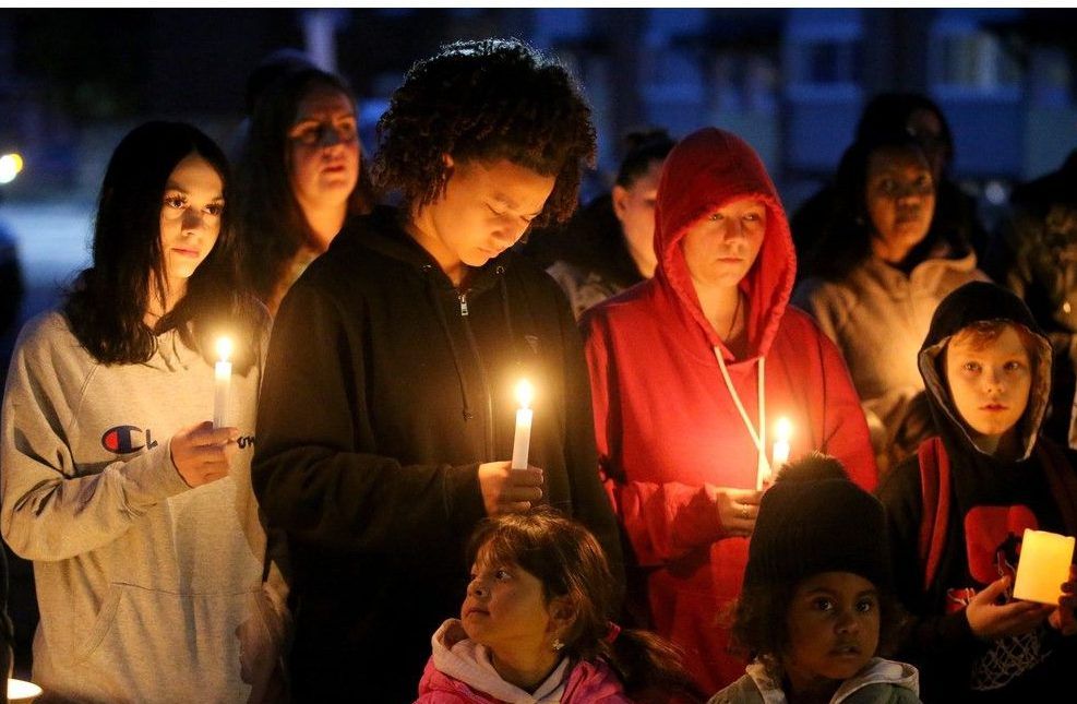  About 70 people attended a candlelight vigil Friday night for five-year-old Jaxson Mansfield-O’Brey, who was killed in a collision with a dump truck on Presland Road on Wednesday.