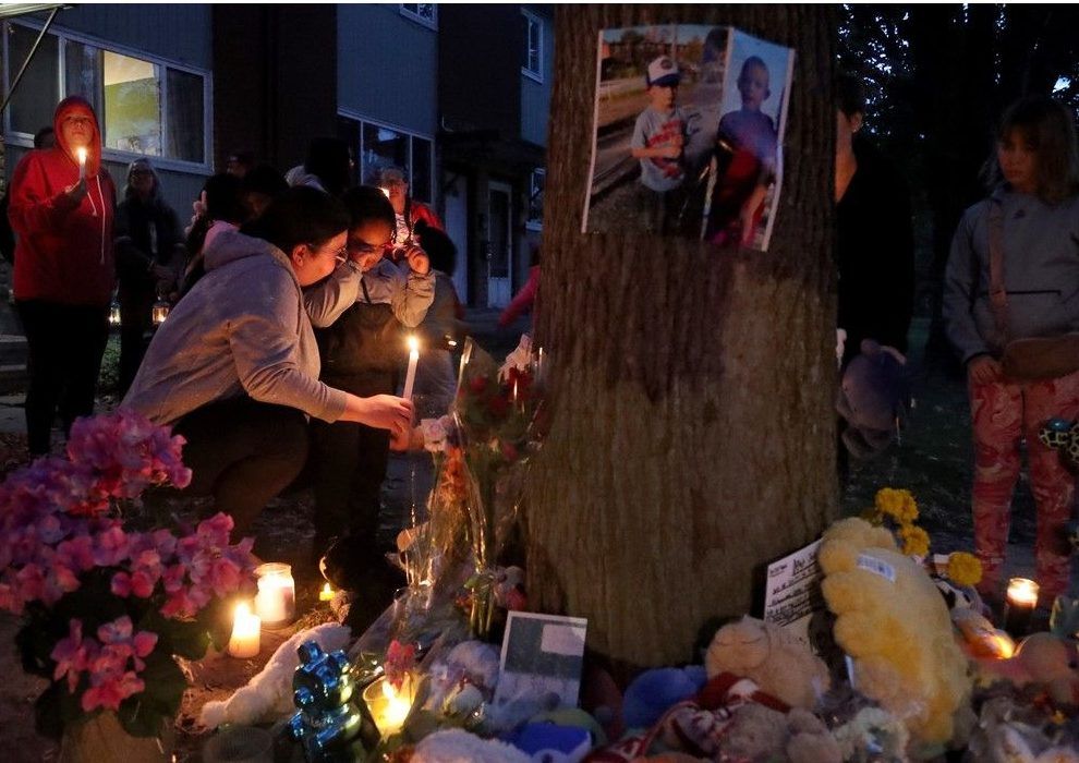  About 70 people attended the candlelight vigil five-year-old Jaxson Mansfield-O’Brey on Friday evening.