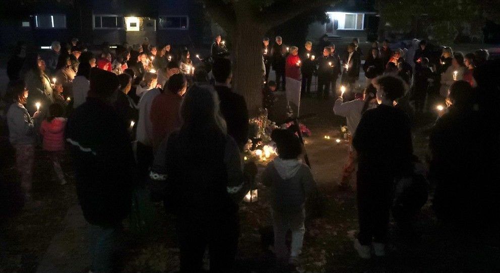  The candlelight vigil Friday night for five-year-old Jaxson Mansfield-O’Brey was held on Presland Road near where he was struck by a dump truck while riding his bicycle on Wednesday.