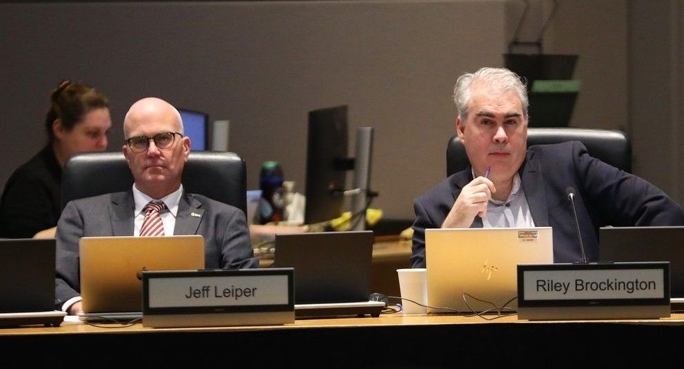 Councillors Jeff Leiper, left, and Riley Brockington listen during the budget presentation at the Ottawa City Hall on Nov. 12. Councillors Jeff Leiper, left, and Riley Brockington listen during the budget presentation at the Ottawa City Hall on Nov. 12.