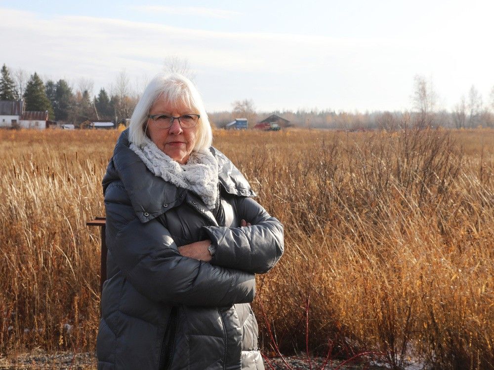 Lucie Régimbald, a member of the Capital Region Citizen Coalition for the Protection of the Environment, at the location of a proposed landfill near Carlsbad Springs.