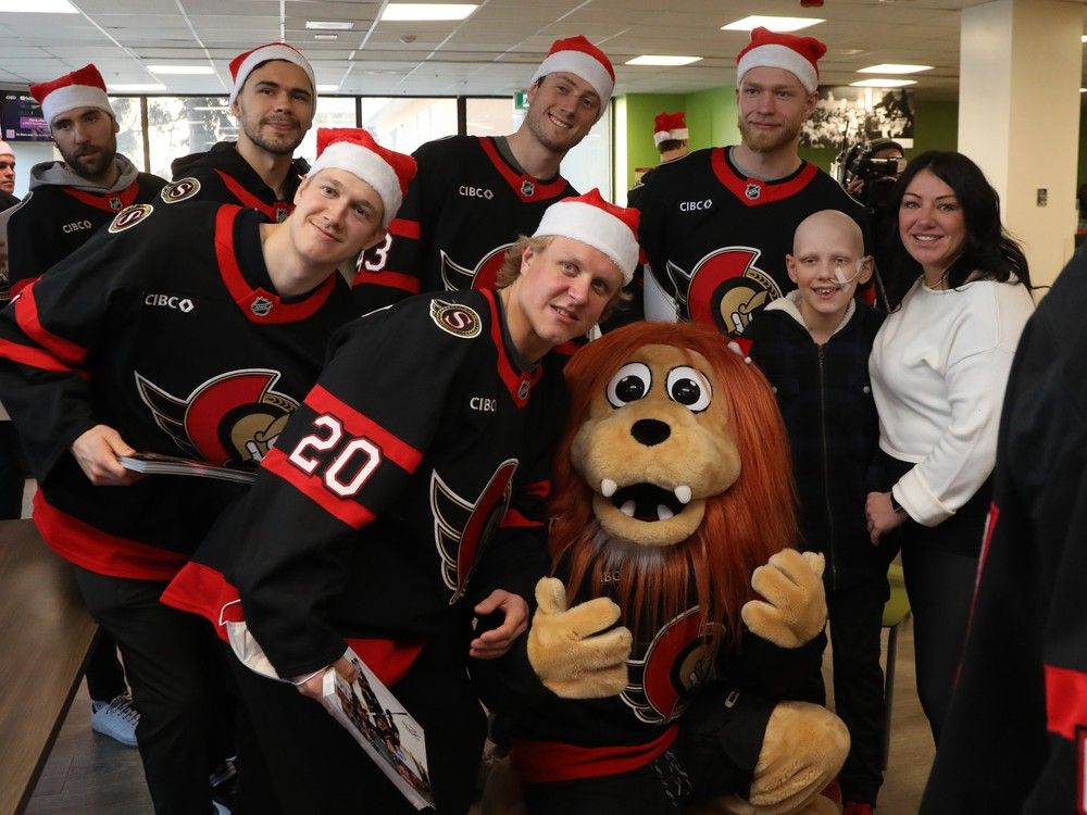 Preston Renaud, 11 years old, is photographed with the Ottawa Senators during their annual their annual trip to the Children’s Hospital of Eastern Ontario (CHEO) to spread festive cheer, December 08, 2025. Preston Renaud, 11 years old, is photographed with the Ottawa Senators during their annual their annual trip to the Children’s Hospital of Eastern Ontario (CHEO) to spread festive cheer, December 08, 2025.