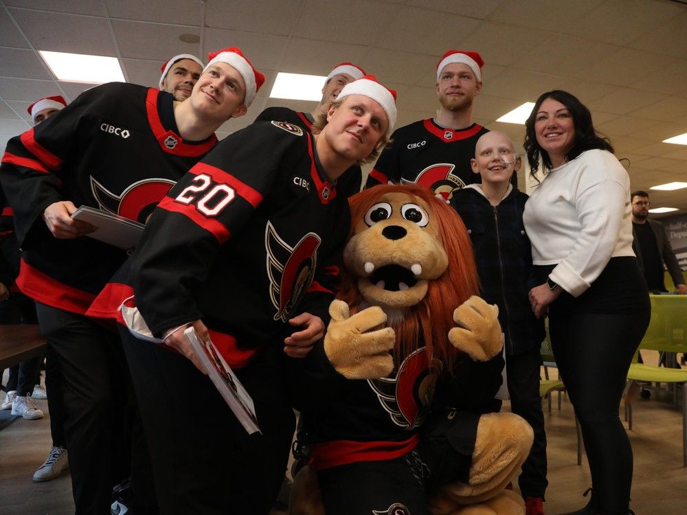 Preston Renaud, 11 years old, is photographed with the Ottawa Senators during their annual their annual trip to the Children’s Hospital of Eastern Ontario (CHEO) to spread festive cheer, December 08, 2025. Preston Renaud, 11 years old, is photographed with the Ottawa Senators during their annual their annual trip to the Children’s Hospital of Eastern Ontario (CHEO) to spread festive cheer, December 08, 2025.