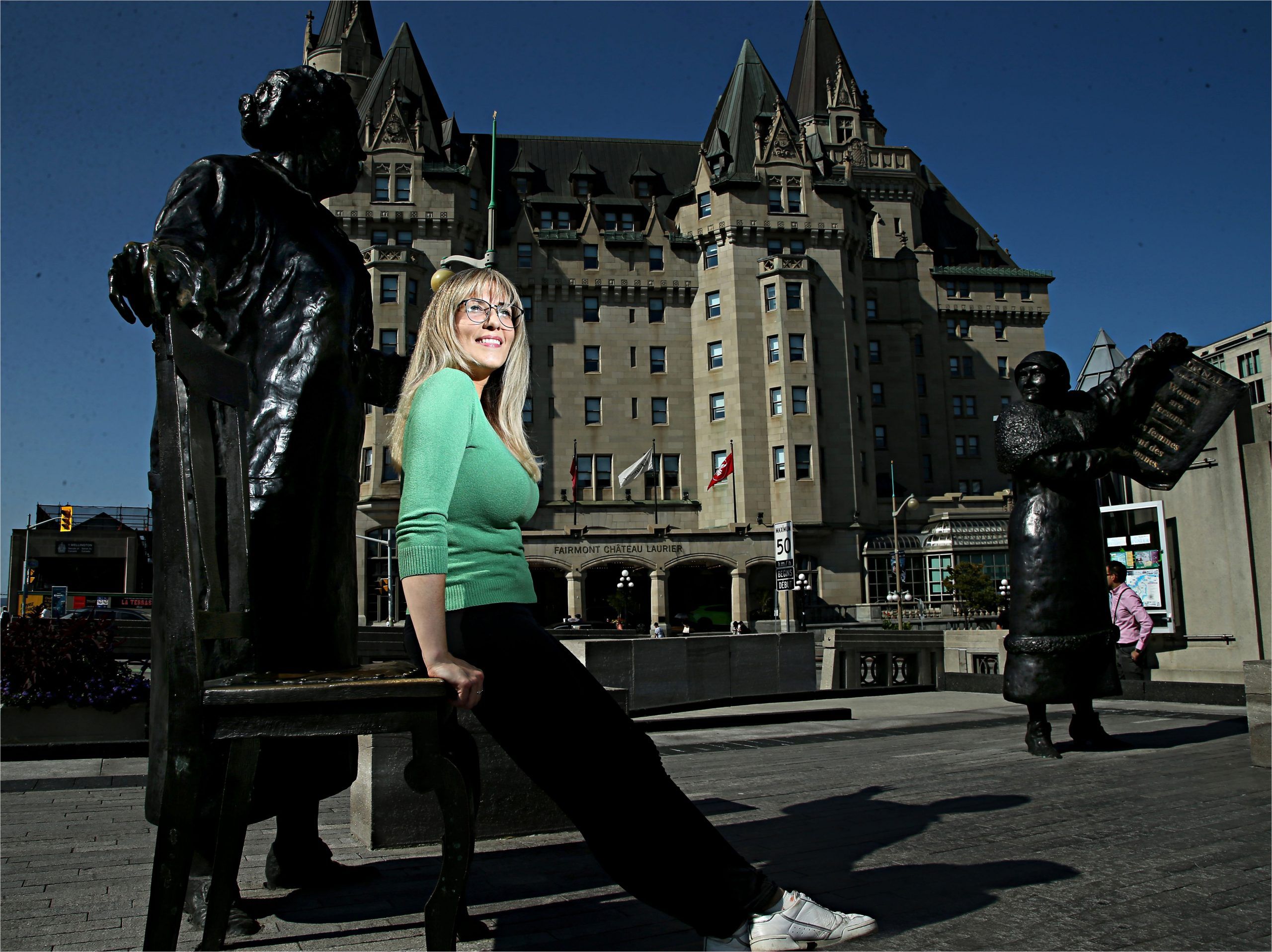  Ottawa Citizen editor Sofia Misenheimer at the popular suffragette monument across from the Chateau Laurier hotel overlooking the Rideau Canal in downtown Ottawa.