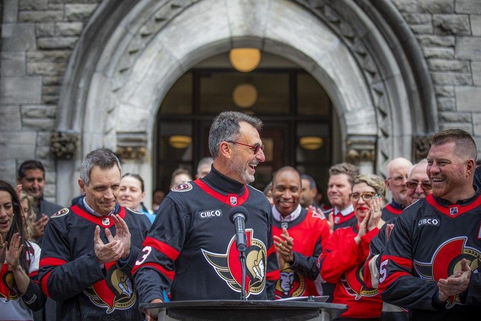 Ottawa Senators owner Mic, SENS Milwhael Andlauer and Mayor Mark Sutcliffe