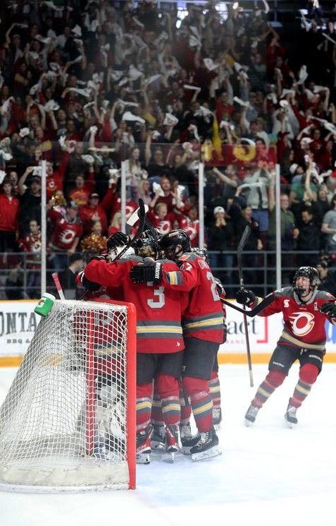 MAY 13, 2025 -- Ottawa Charge teammates celebrate and the fans go wild at their 1-0 win over Montreal Victoire at TD Place.