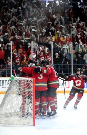 MAY 13, 2025 -- Ottawa Charge teammates celebrate and the fans go wild at their 1-0 win over Montreal Victoire at TD Place.