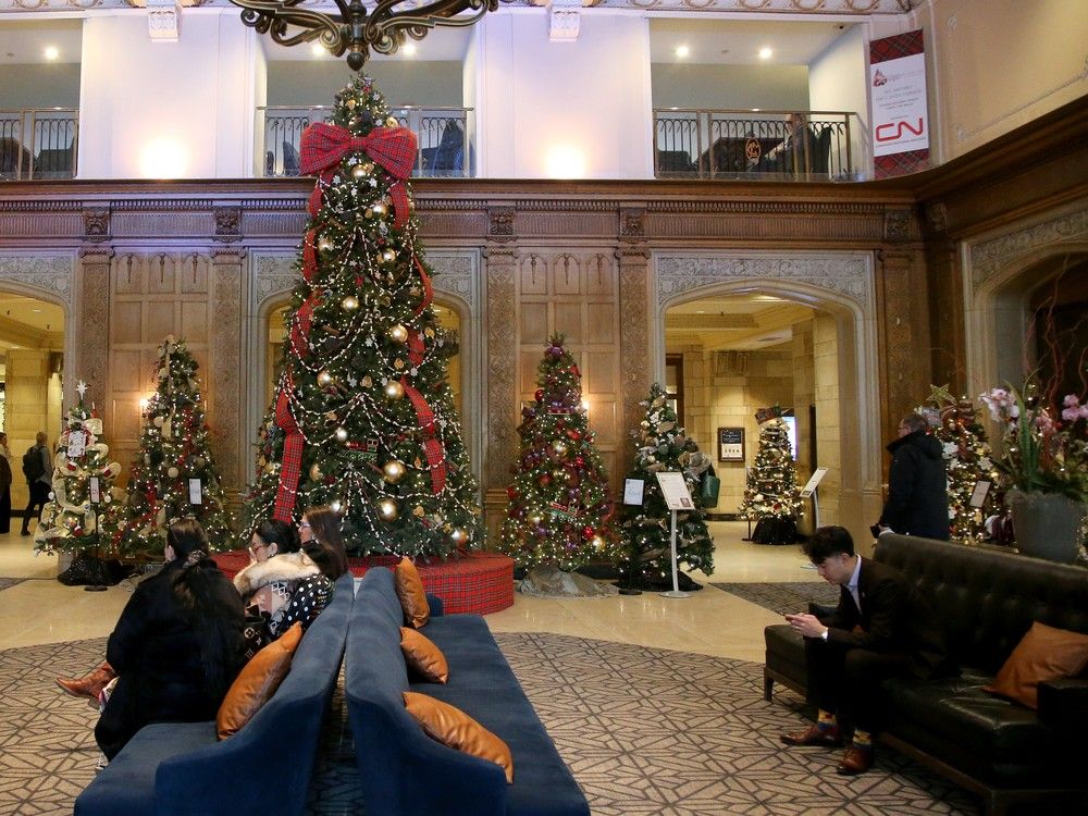  OTTAWA. DEC 2, 2025Trees of Hope Christmas tree display at the Chateau Laurier.