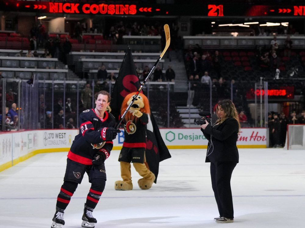 Nick Cousins of the Ottawa Senators salutes the crowd