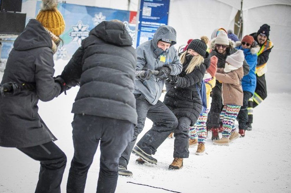  A tug-of-war in the snow sparked laughter, cheers and plenty of smiles as people leaned into the winter fun on Saturday.