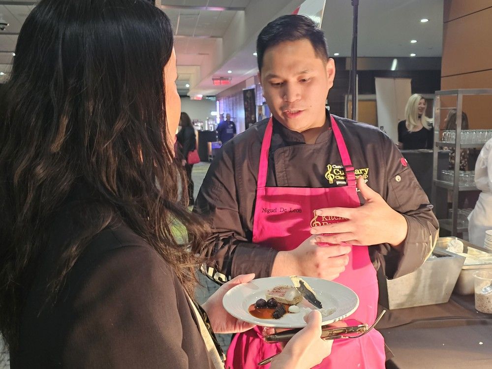  Moncton chef Niguel De Leon of Atelier Tony at the Canadian Culinary Championship 2026. The Filipino-born chef, who has cooked at the French Laundry in California, prepared a dry-aged duck and chicken terrine, dumpling with preserved berries, condiments and jus.