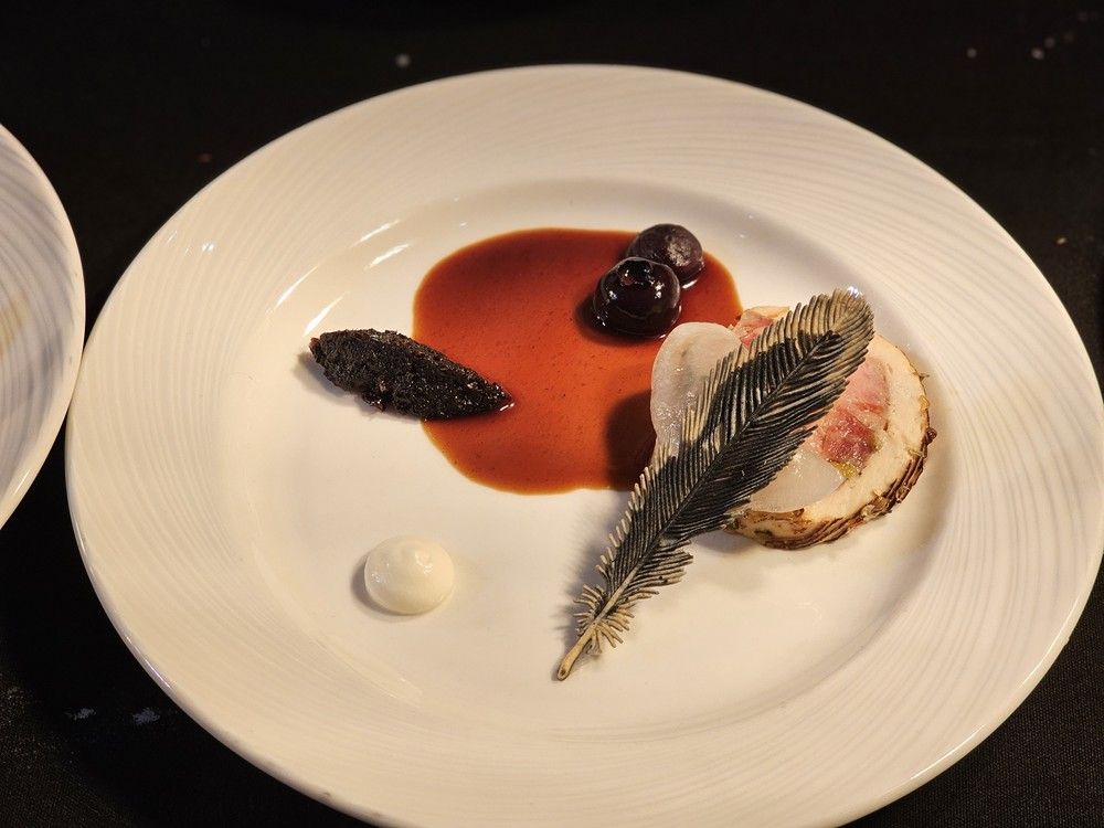  The Moncton dish at the Canadian Culinary Championships 2026, a dry-aged duck dumpling with preserved berries, condiments and jus, by Chef Niguel De Leon of Atelier Tony.