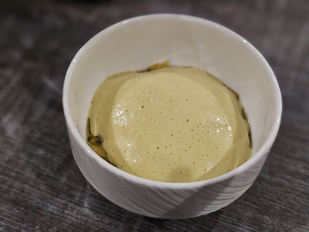  The Montreal dish at the Culinary Championships 2026, a French fry panna cotta with poireaux vinaigrette by Chef Isa&euml;l Gadoua of Restaurant Chez Jean-Paul.