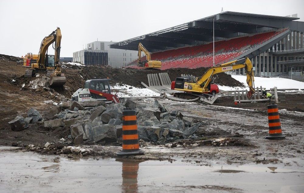  Crews take down the Moving Surfaces lighted sculpture at Lansdowne Park in Ottawa on Wednesday.