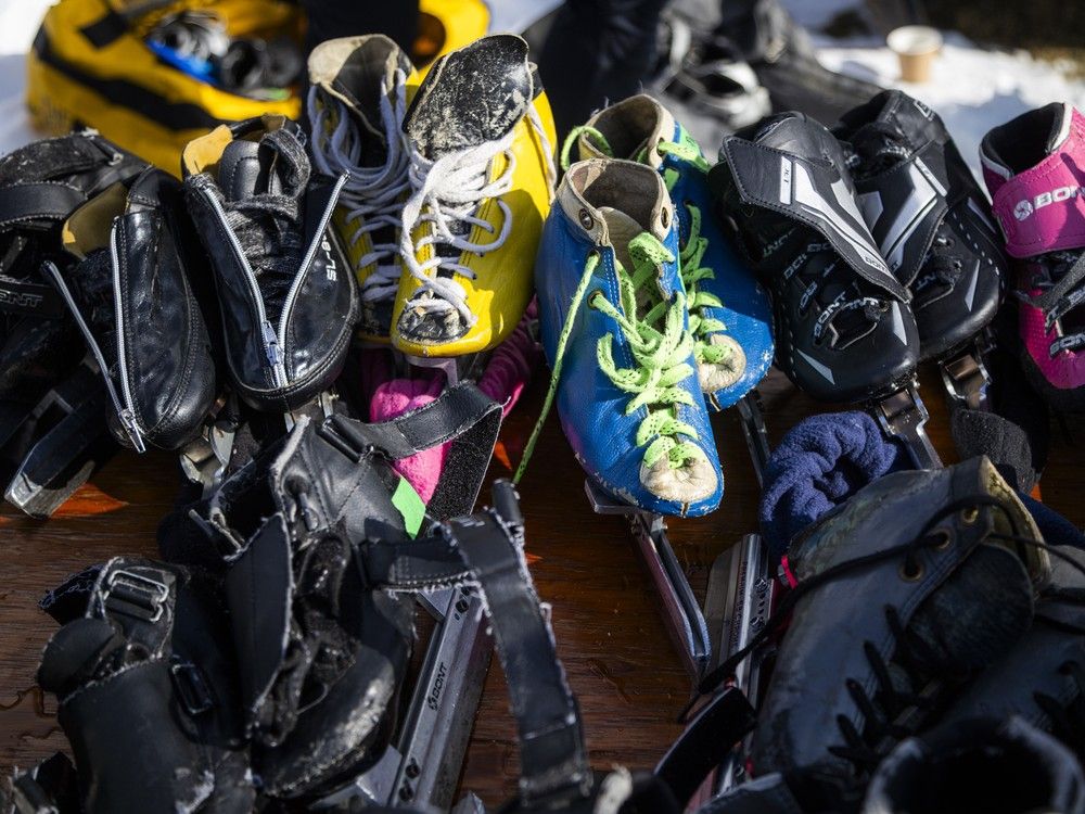 Speedskates piled up at a free Winterlude event at Brewer Park Oval. Speedskates piled up at a free Winterlude event at Brewer Park Oval.