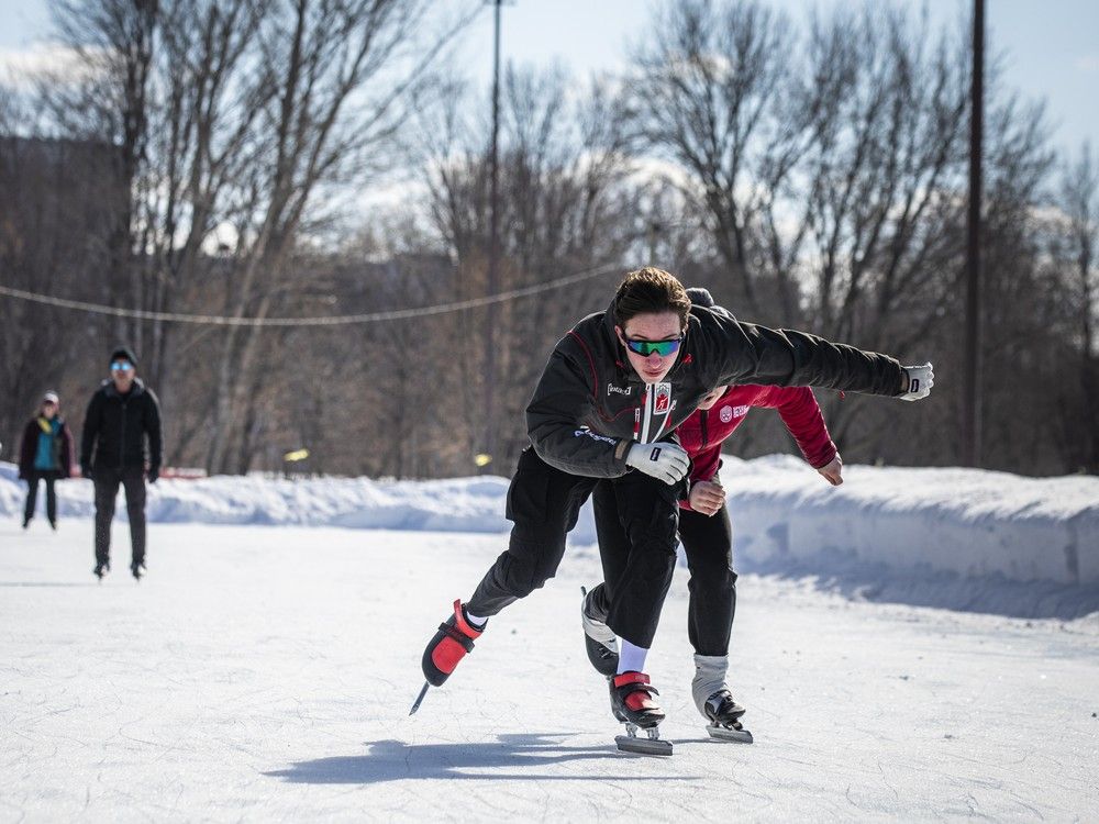 Speedskaters Marcus Lockyer with the Ottawa Pacers and Chloé Letourneau showed off their skills with a fast lap around the oval. Speedskaters Marcus Lockyer with the Ottawa Pacers and Chloé Letourneau showed off their skills with a fast lap around the oval.