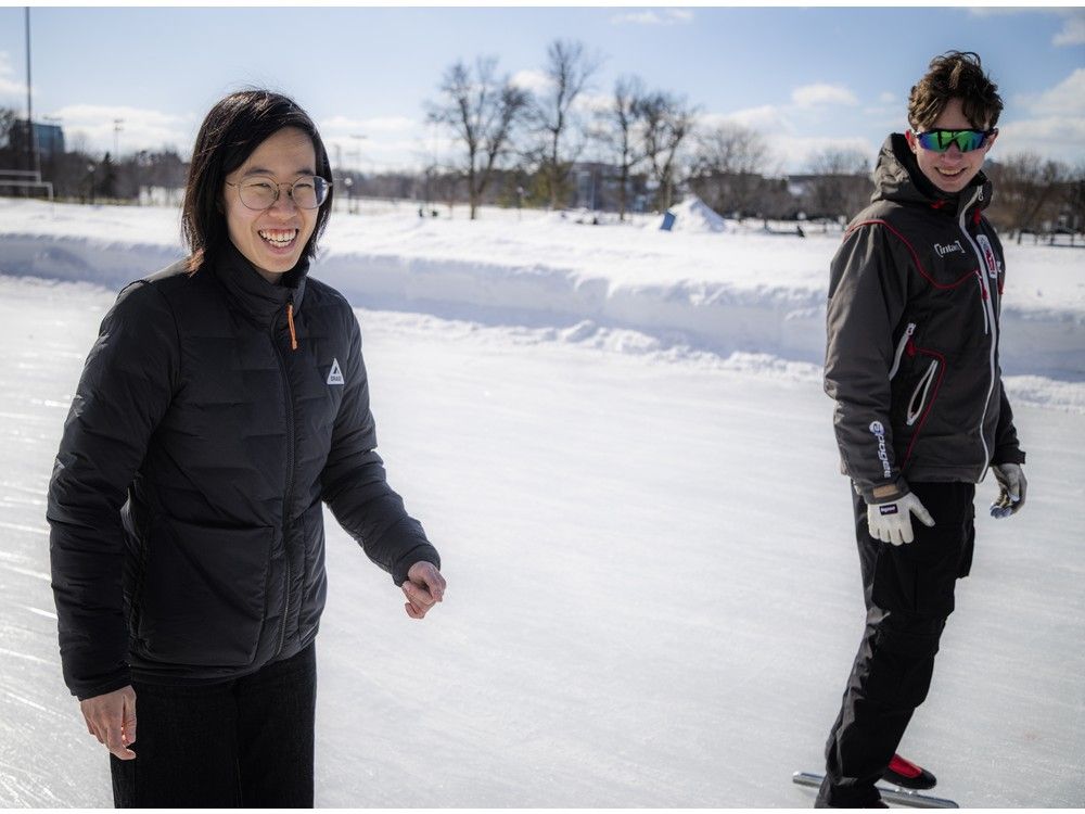 Reporter Paula Tran laughs off her nerves before taking to the ice for her first try at speedskating during a free Winterlude event at Brewer Park Oval hosted by the Ottawa Pacers and the Gloucester Concordes Speedskating club. Reporter Paula Tran laughs off her nerves before taking to the ice for her first try at speedskating during a free Winterlude event at Brewer Park Oval hosted by the Ottawa Pacers and the Gloucester Concordes Speedskating club.
