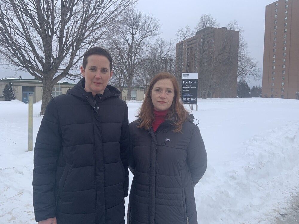  Ottawa West-Nepean MPP Chandra Pasma and College ward Coun. Laine Johnson in front of the former Grant Alternative School on Draper Avenue.