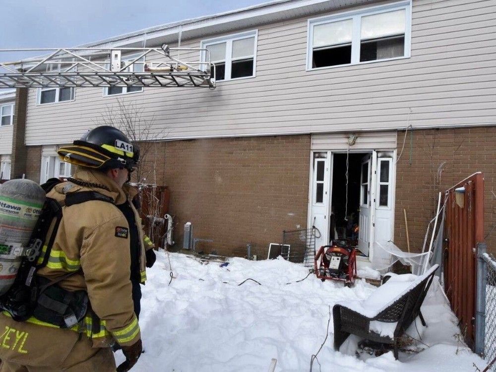  Ottawa Fire Services extinguish fire at a two-storey, middle-unit townhome in the 1200 block of Ledbury Avenue.