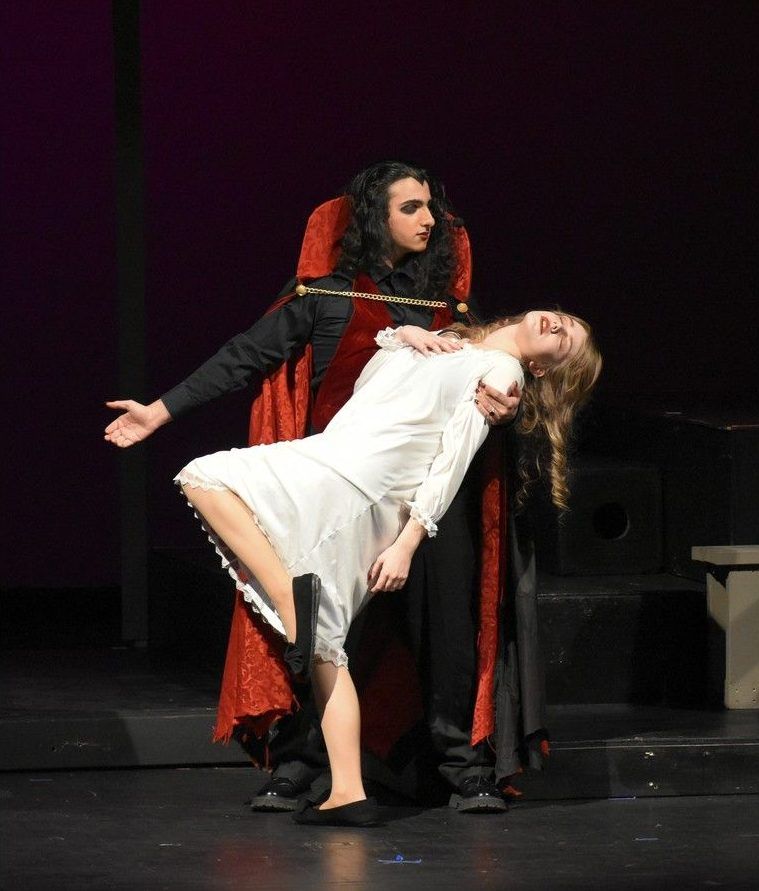 Dracula played by Mohamed Zreik (L), and Lucy played by Brianna Brooks (R) during Hillcrest High School's Cappies production of Dracula, held on March 12, 2026 at Hillcrest High School.