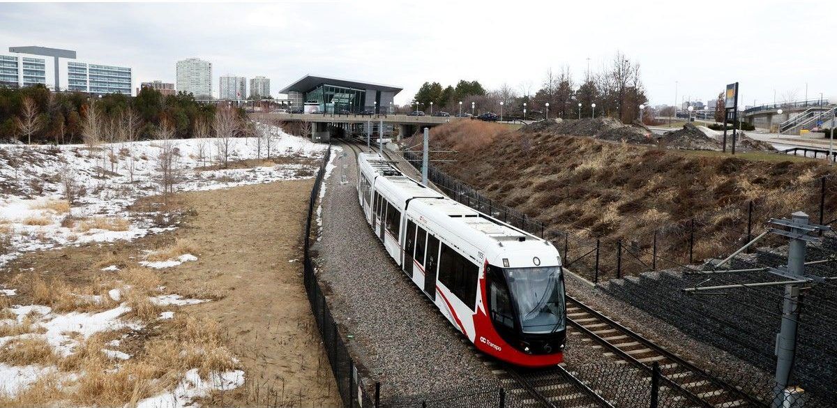  The LRT line 1 train departs the Tremblay station in Ottawa earlier this month.