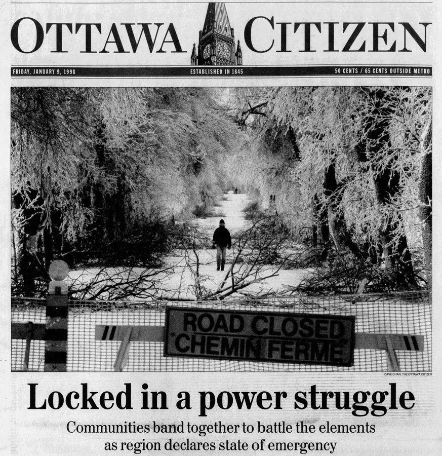  The Ottawa Citizen’s front page from Jan. 9, 1998, showed both the beauty and the destruction brought on by the Great Ice Storm.
