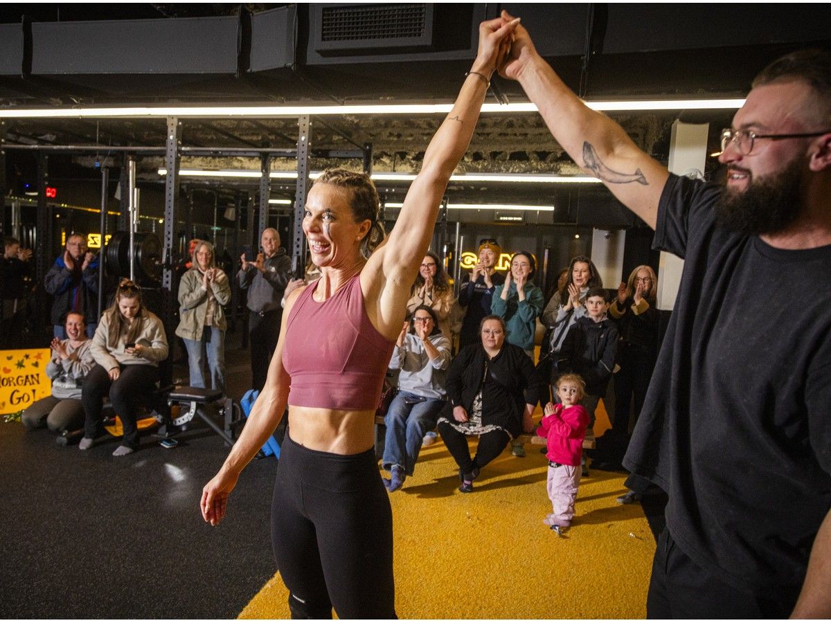 Jackson Kirkland, right, was among the friends and acquaintances on hand to support Morgan McKay’s record-setting effort. Jackson Kirkland, right, was among the friends and acquaintances on hand to support Morgan McKay’s record-setting effort.