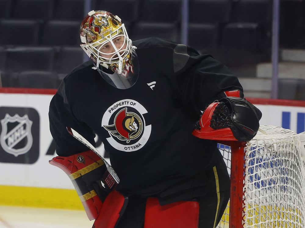  Ottawa Senators goalie Linus Ullmark during the team&rsquo;s morning skate in on Thursday.