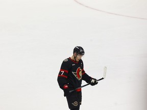 The Ottawa Senators' Brady Tkachuk dejected after losing Saturday.