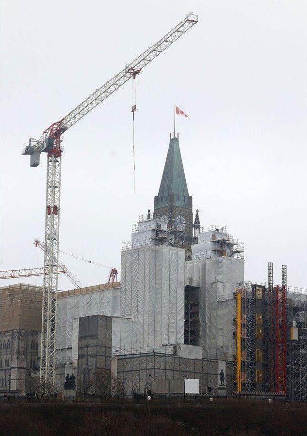 Scaffolding rises around the peace tower.